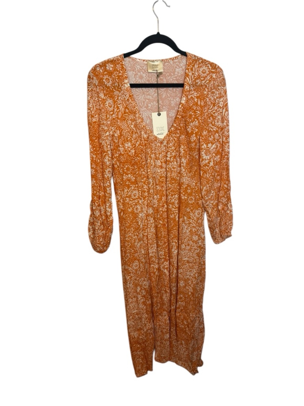 NWT DX Collection Orange Floral Button Front Dixie Bohemian Midi Dress